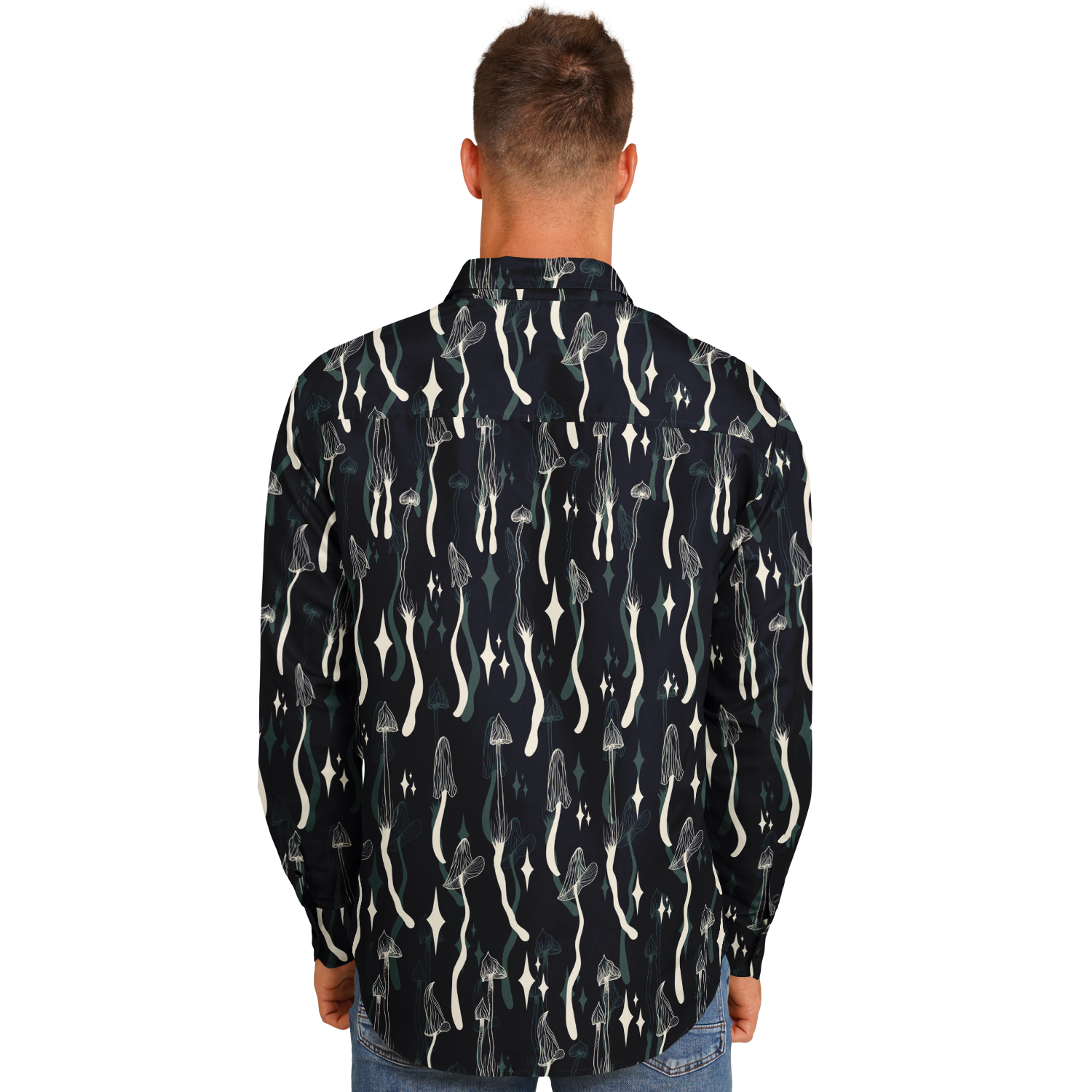 Mushroom Wave Long Sleeve Button Down Shirt - NeoSkull