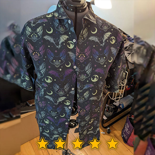 creepy bat goth button-up short sleeve shirt