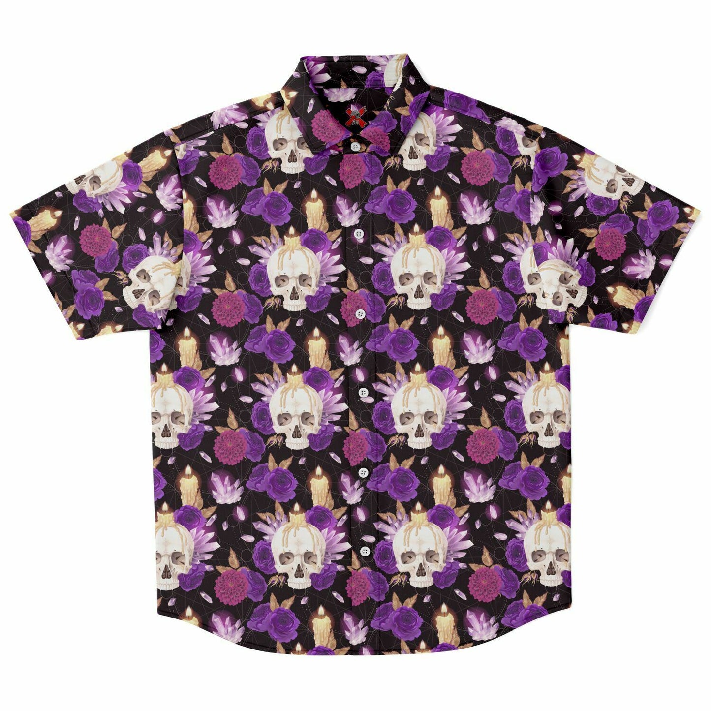 Crystals and roses short sleeve button-up shirt