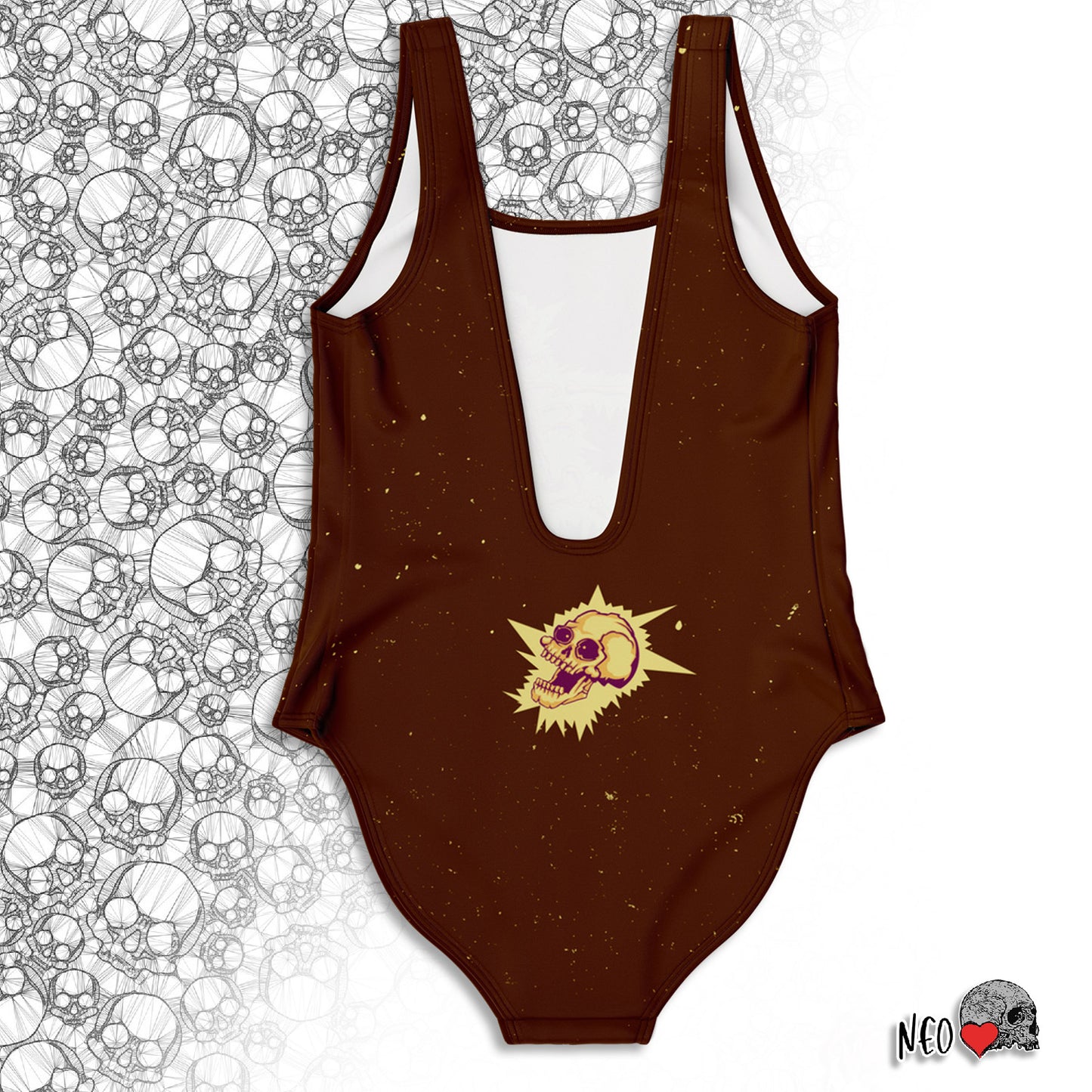 funny goth one-piece swimsuit neoskull