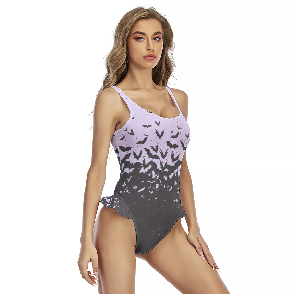 All-Over Print Women's Ruffle Hem Swimsuit - NeoSkull