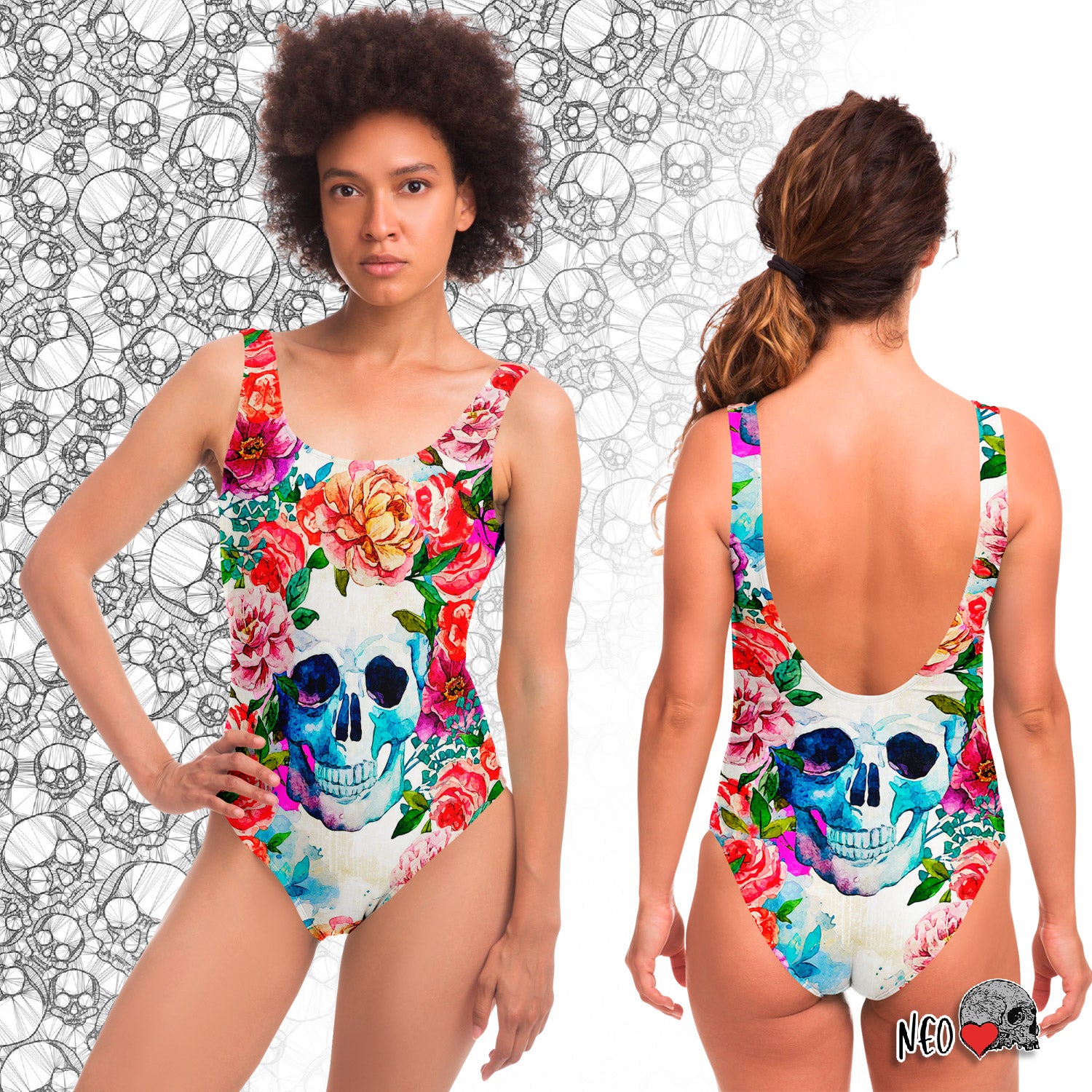 Skull and Peonies Swimsuits - NeoSkull