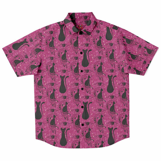 Mysterious Cats short sleeve button-up shirt