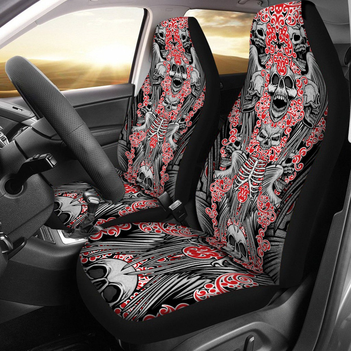 Vintage Skulls and Angel Wings Car Seat Cover