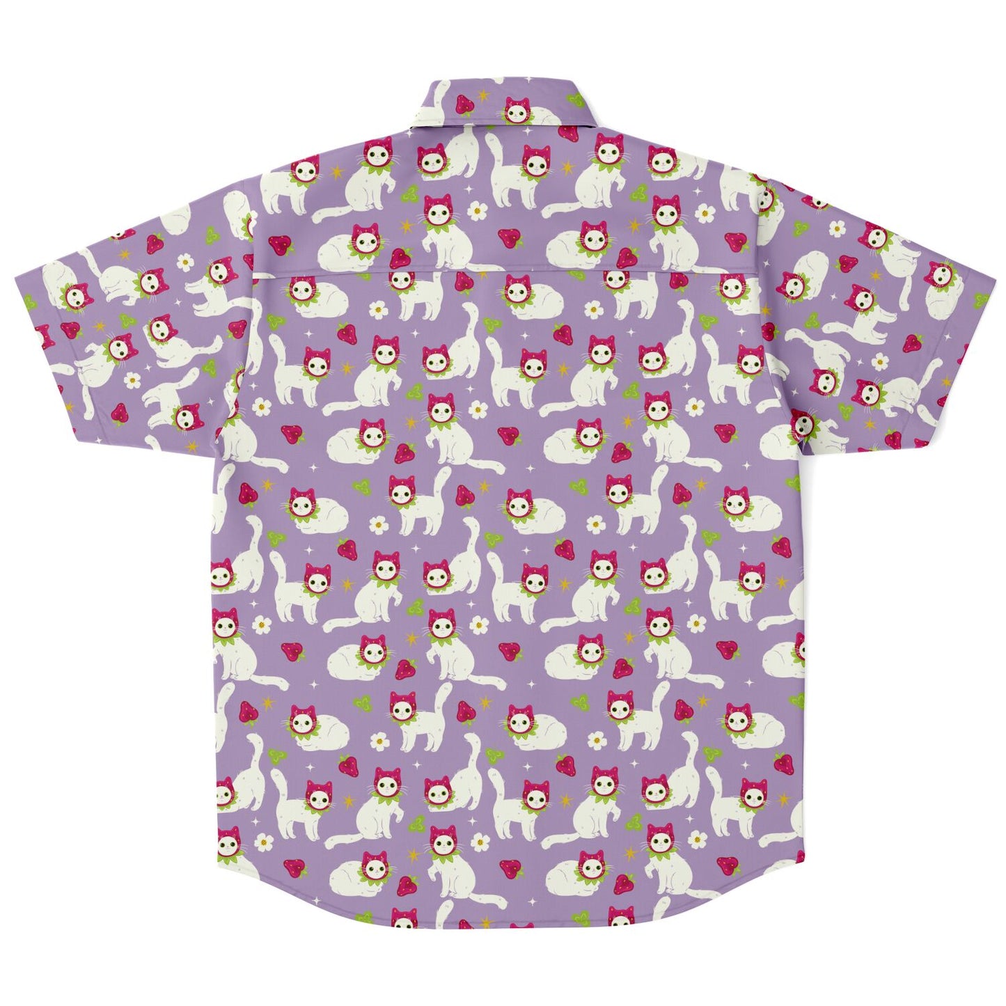 Strawberry cat  short sleeve button-up shirt