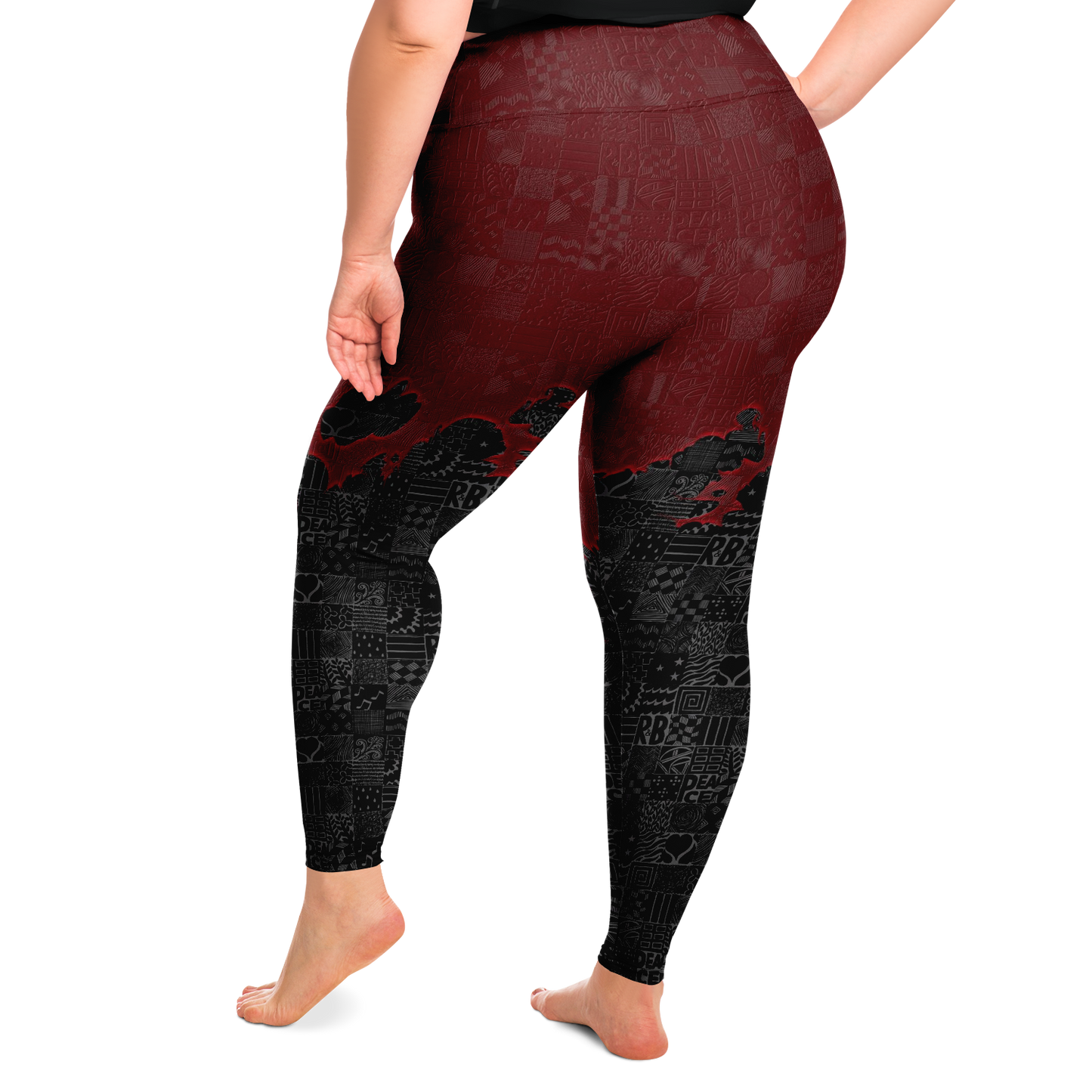 Goth Plus Size Leggings, Ruby freehand doodle style - NeoSkull