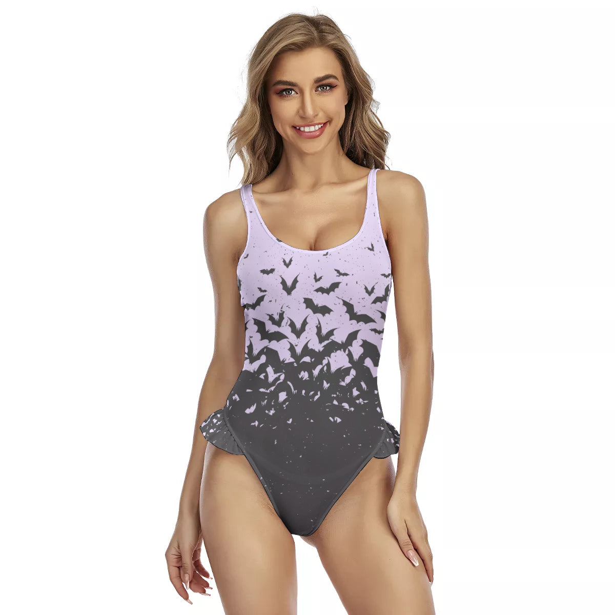 All-Over Print Women's Ruffle Hem Swimsuit - NeoSkull