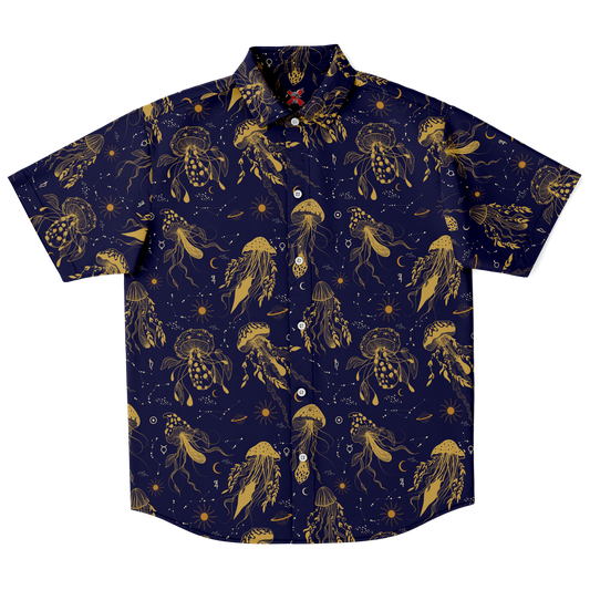 Mystical mushrooms short sleeve button-up shirt