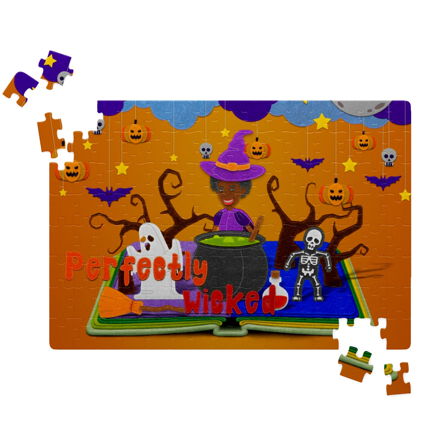 Custom Halloween Felt Illustration Jigsaw Puzzle - NeoSkull
