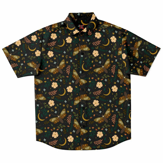 Moths and flowers short sleeve button-up shirt