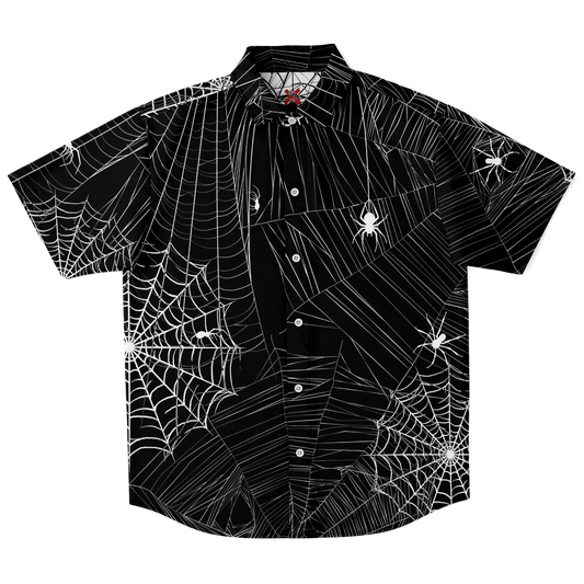 Spider Skull short sleeve button down shirt