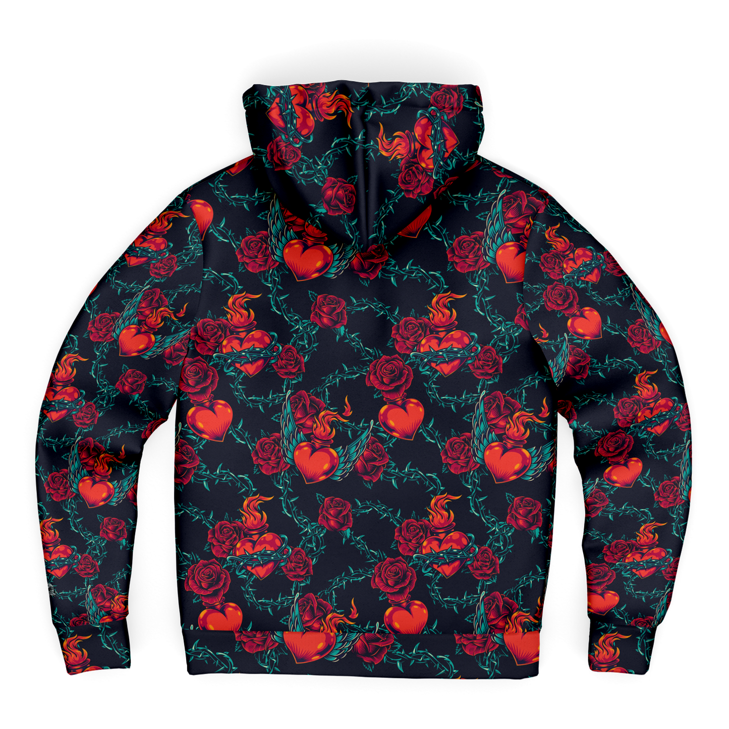 Fiery Hearts and Roses Zip-up hoodie features