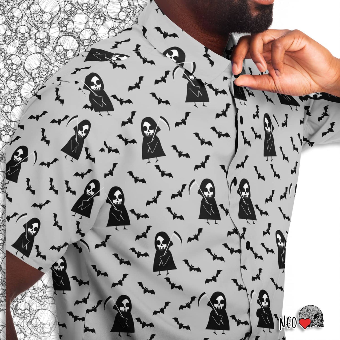 bats and death short sleeve button down shirt