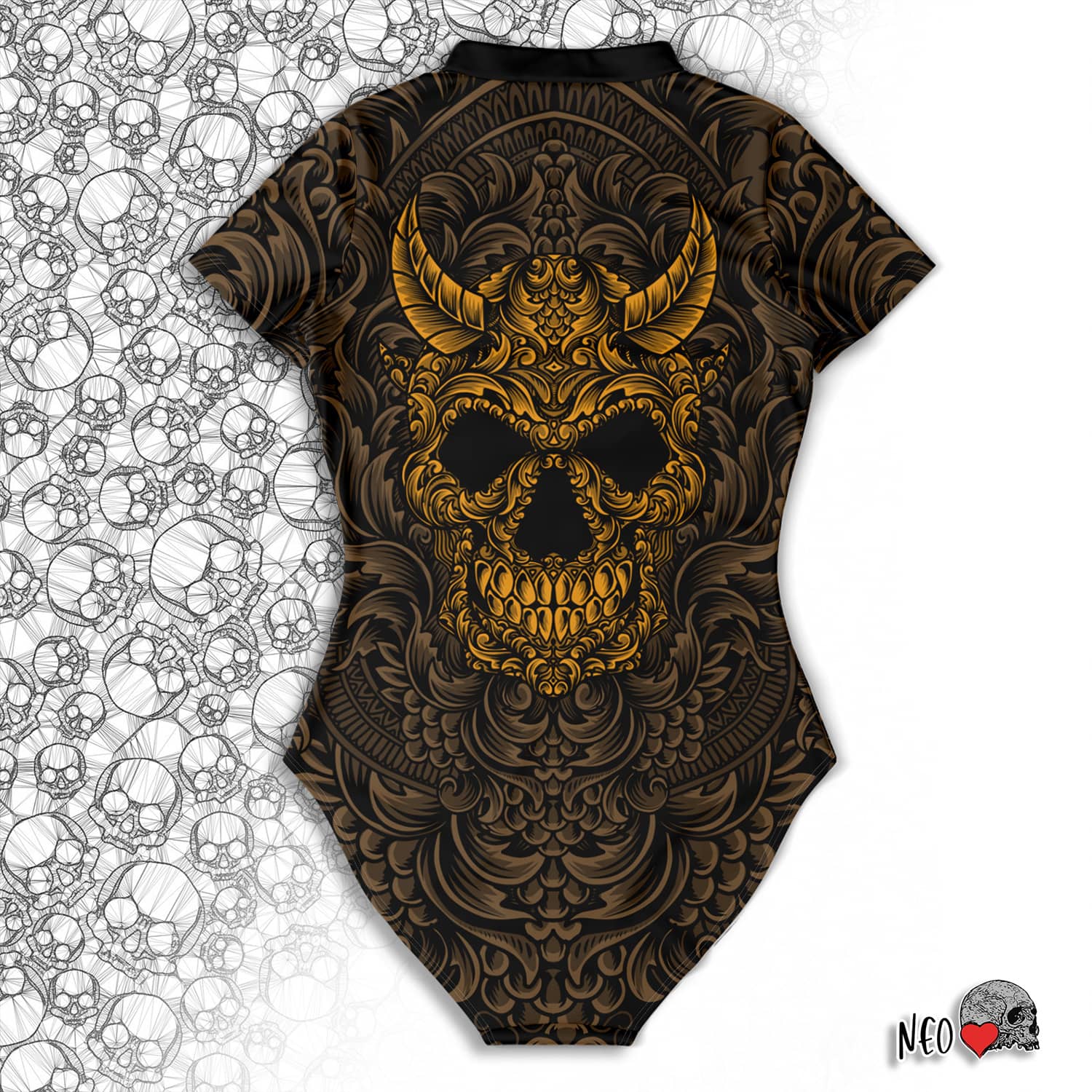 baroque demon skull swimwear bodysuit - neoskull