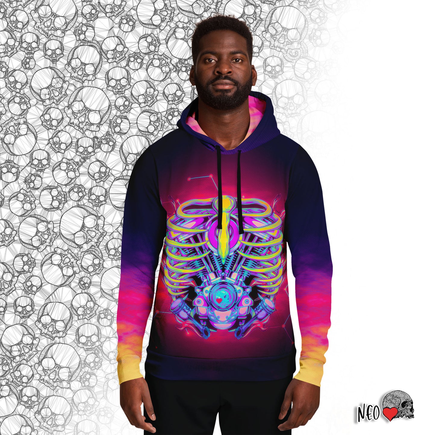 tekno motive rib cage cyberpunk hoodie neoskull