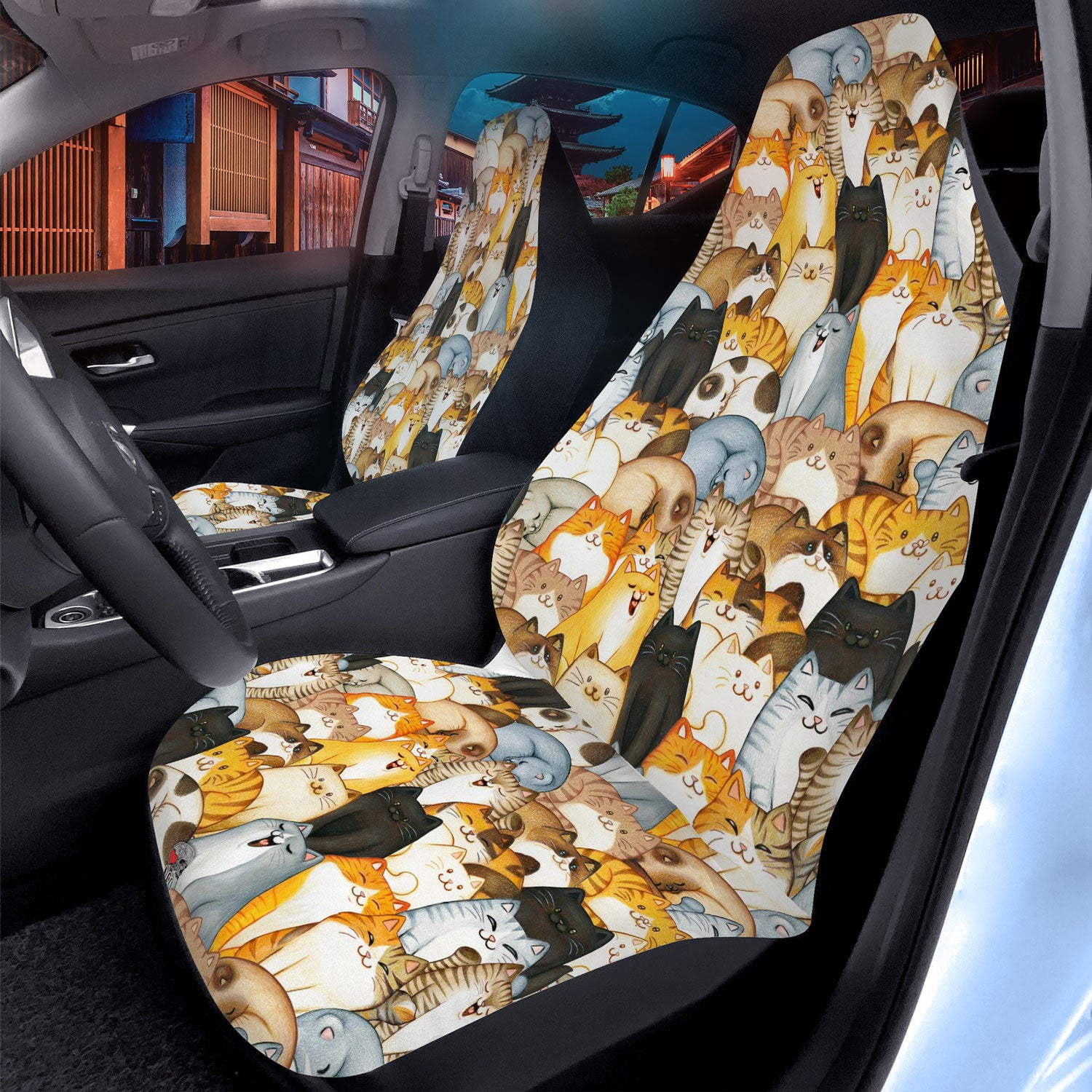 hand drawn kittens car seat covers