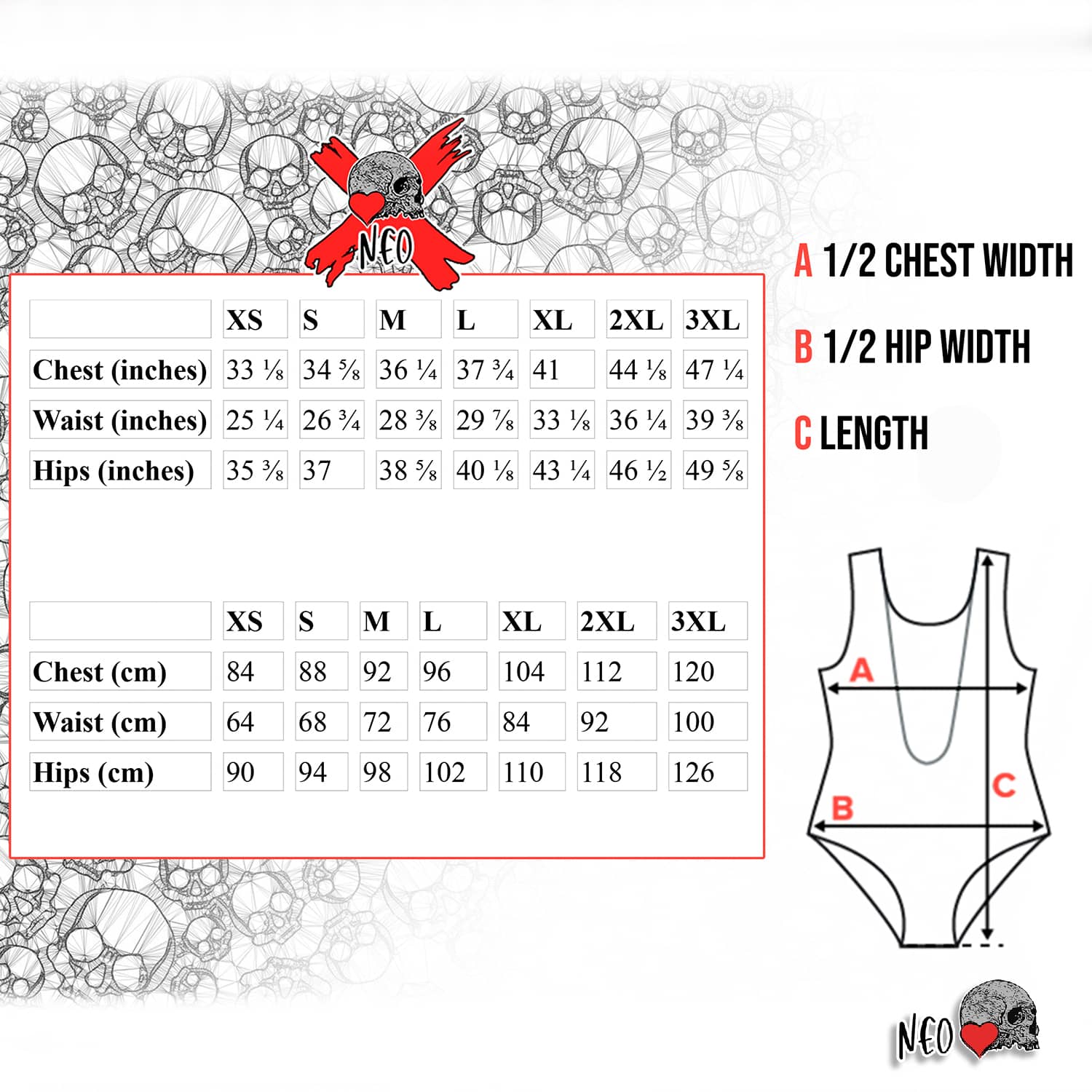 gothic swimsuit size chart