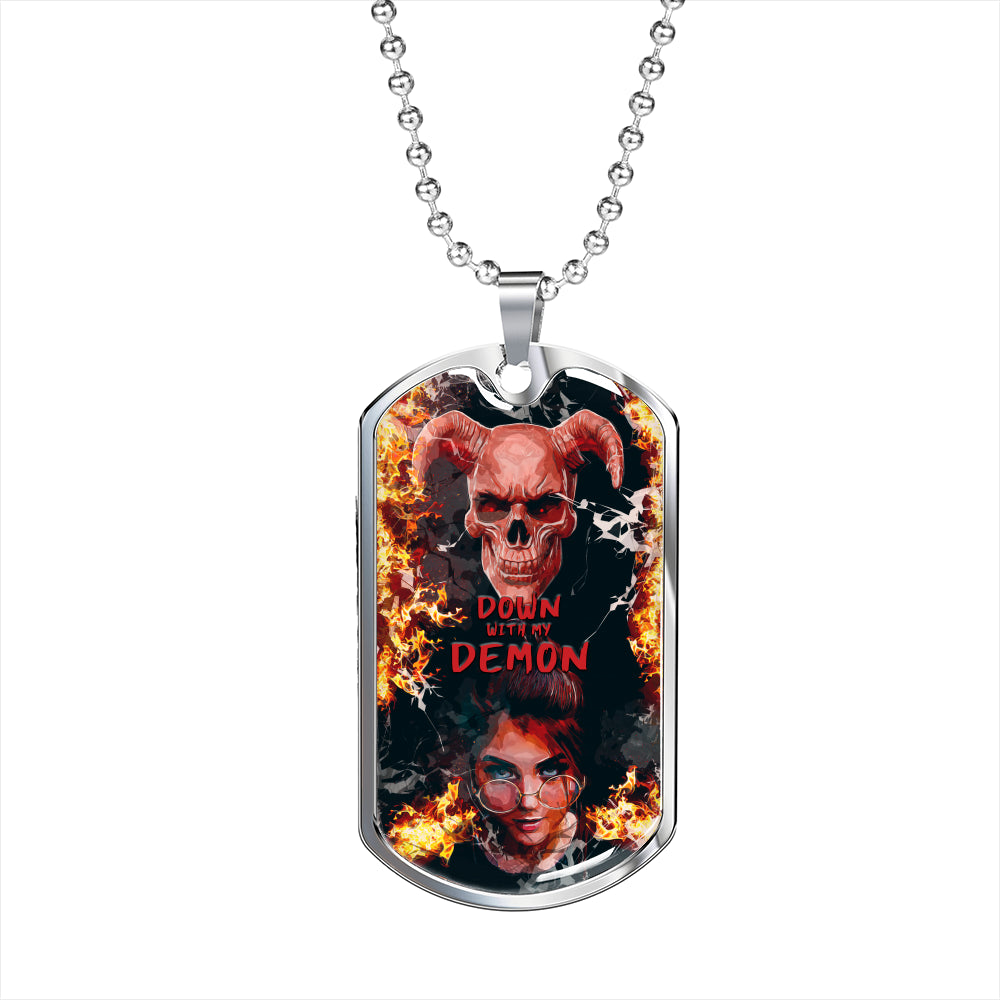 Down with My Demon Necklace, Custom photo dog tag - NeoSkull