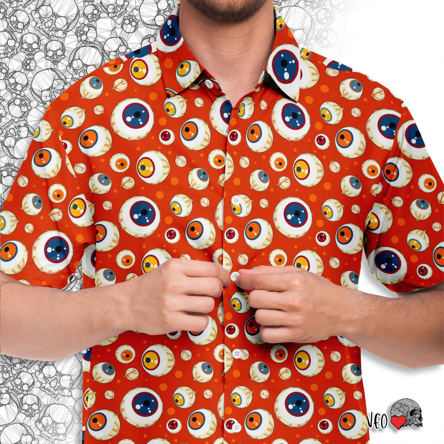 eyeballs short sleeve button down shirt