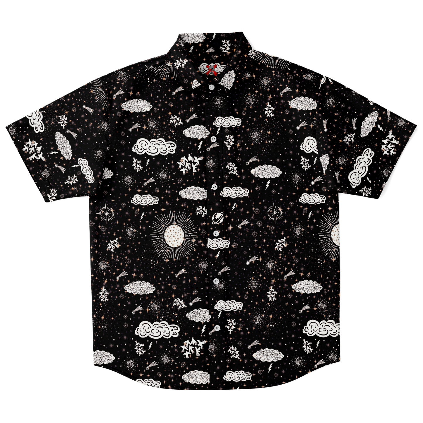 Space astrology short sleeve button-up shirt