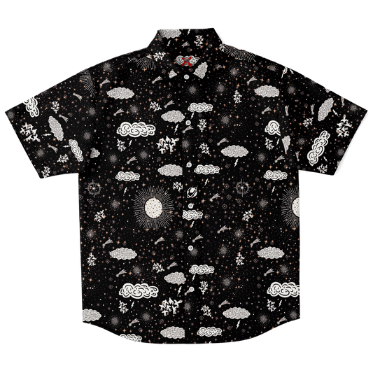 Space astrology short sleeve button-up shirt