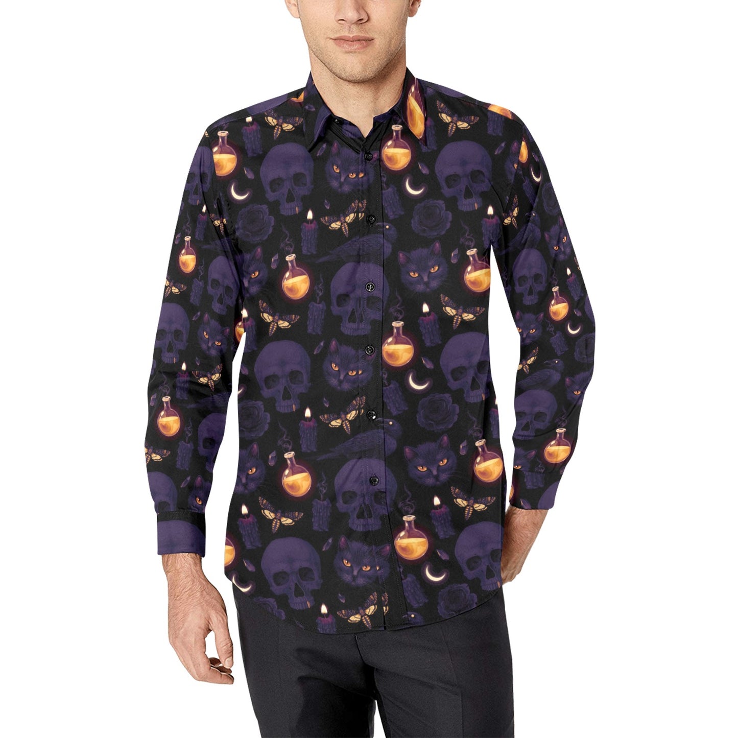 Black magic Men's All Over Print Long Sleeve Shirt (Without Pocket) (ModelT61)