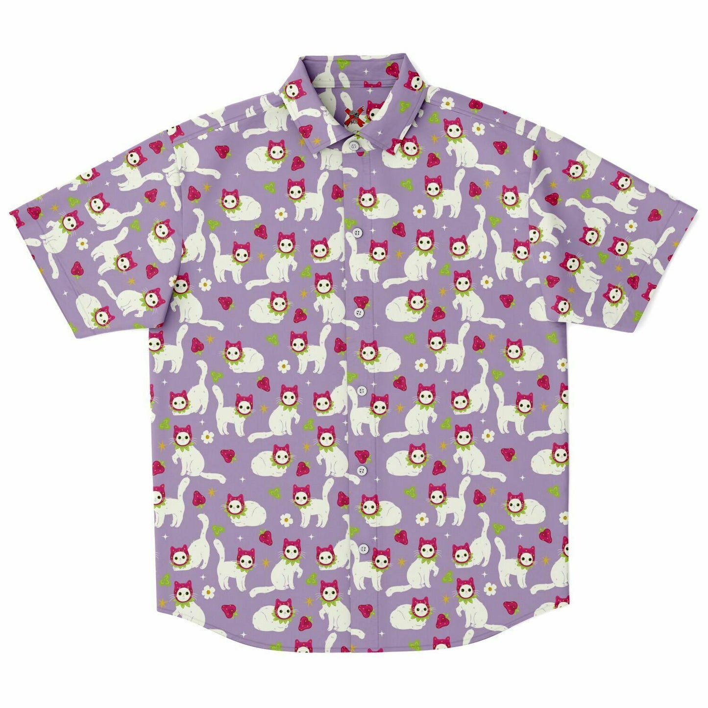 Strawberry cat  short sleeve button-up shirt