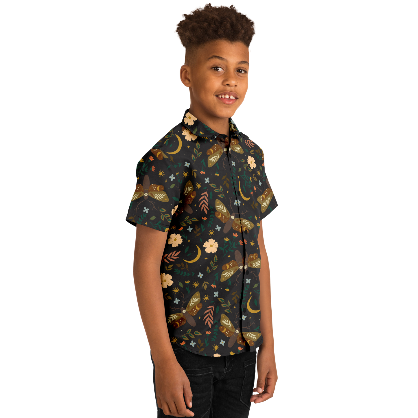 Cottage-core moths and flowers Youth Button-up Shirt