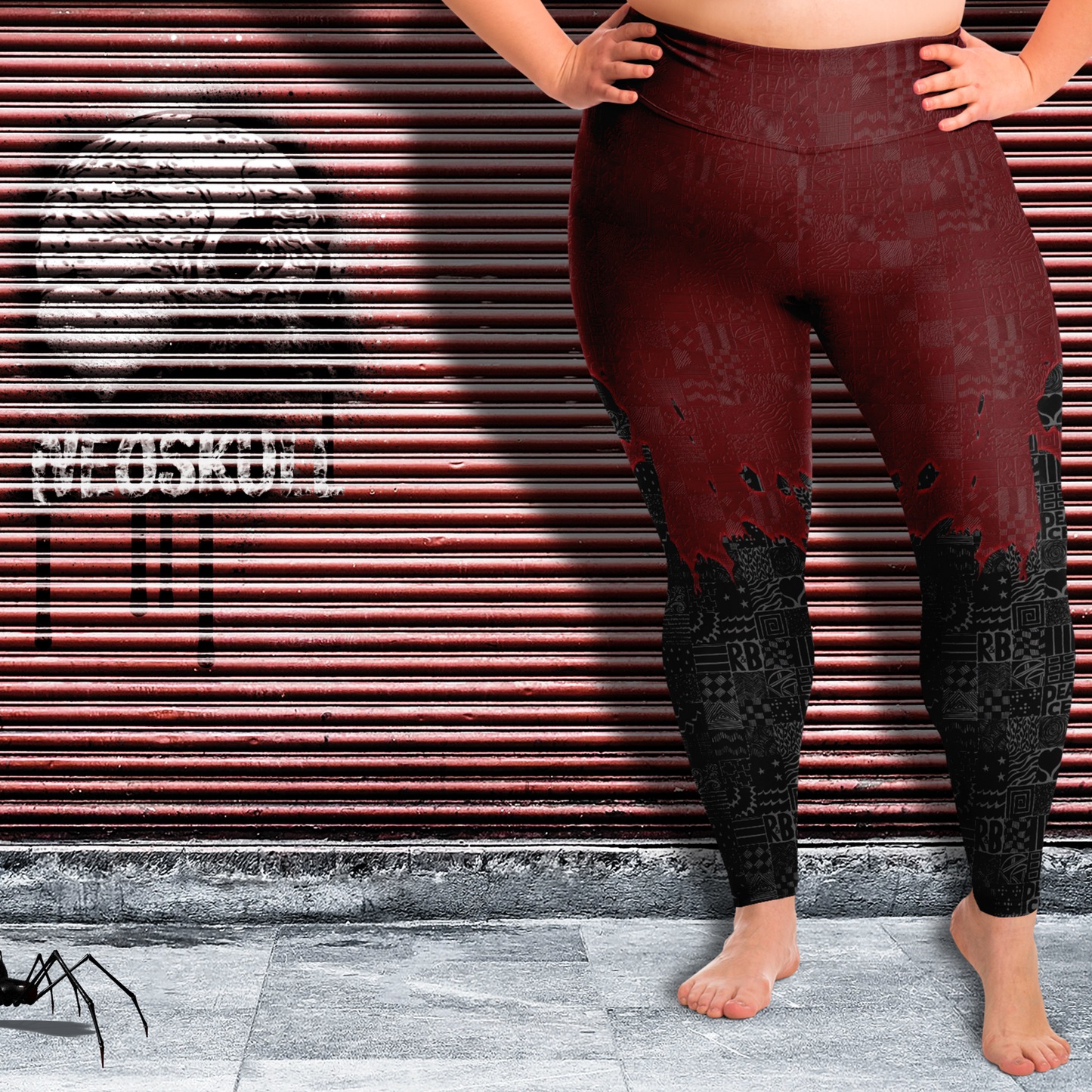 Goth Plus Size Leggings, Ruby freehand doodle style - NeoSkull
