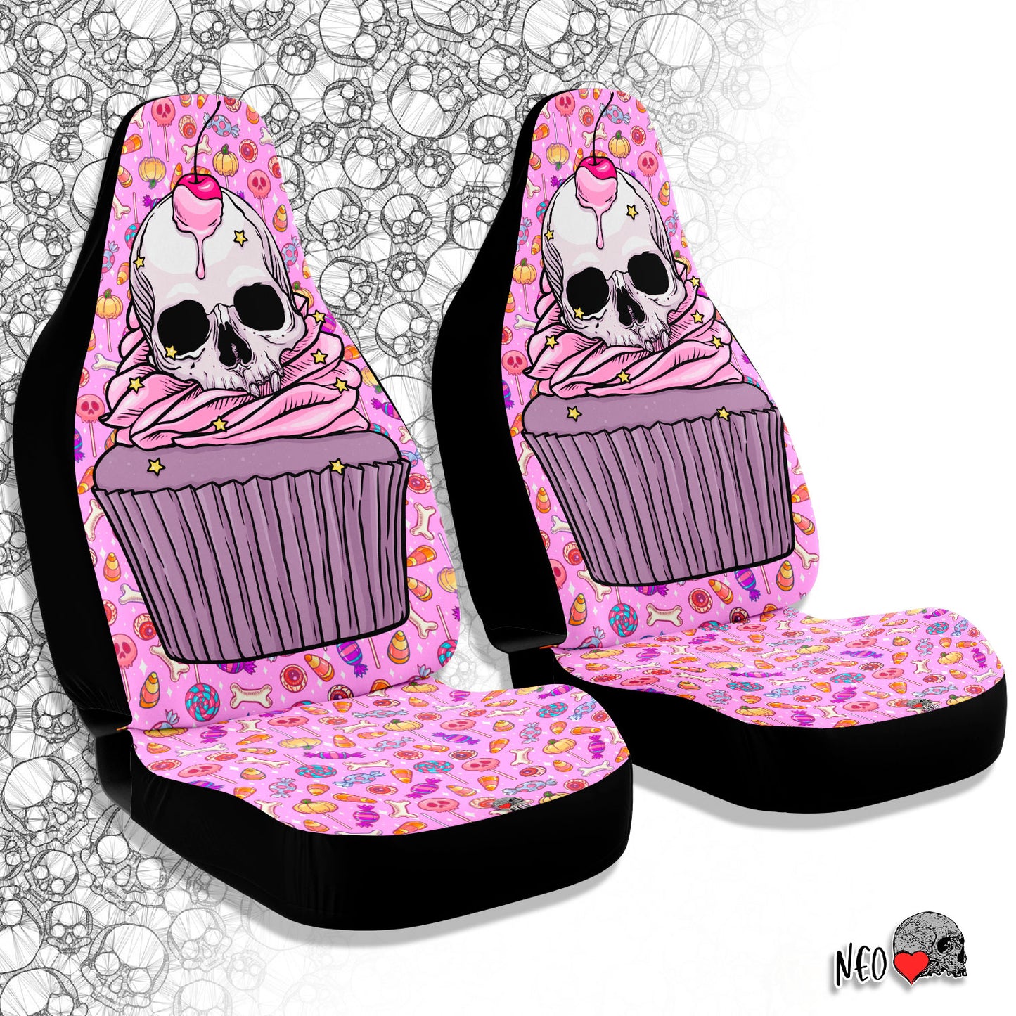 Skull Cup Cake Car Seat Covers