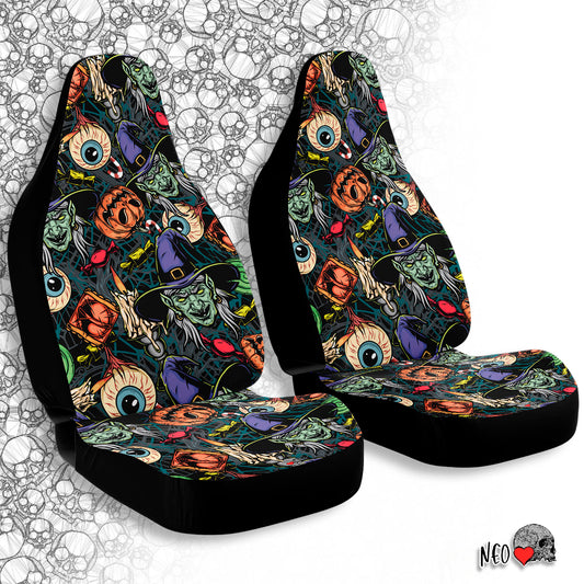 vintage cartoon witch art car seat covers - neoskull
