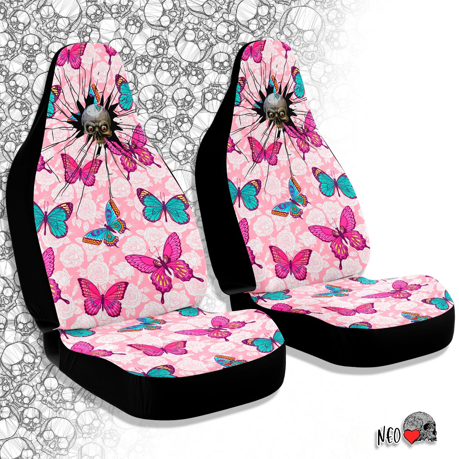 Floral Butterfly Skull Car Seat Covers