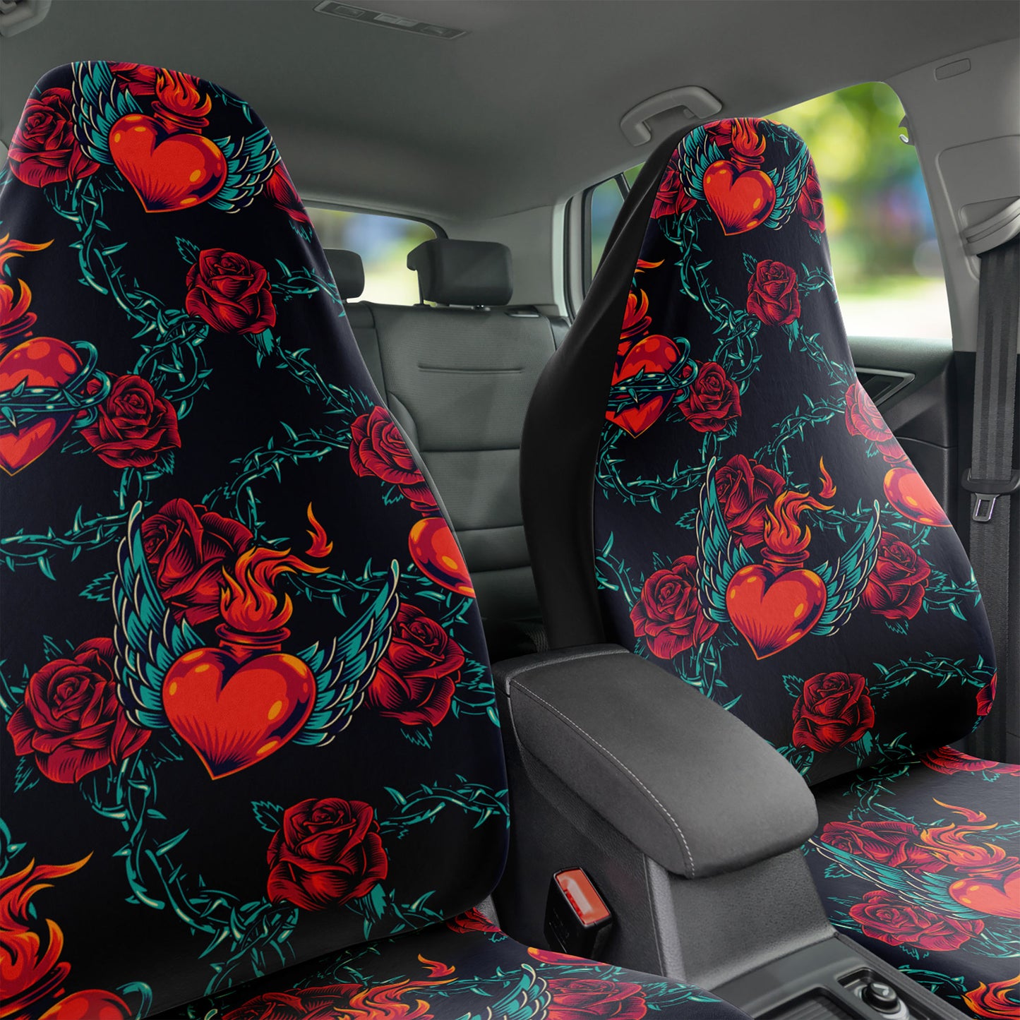 Fiery Hearts Roses and thorns Car Seat Covers